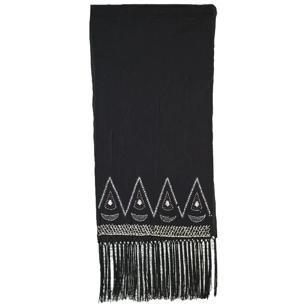 Black Beaded‎ Fringe Scarf Shawl Wrap Evening Party Special Occasion (V)